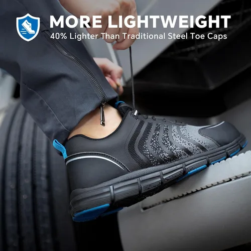 Miniatura 2 de SPIEZ Zapatos de seguridad para hombre, extra ligeros, transpirables, con punta compuesta, tenis de trabajo negro y azul US 7.5-12