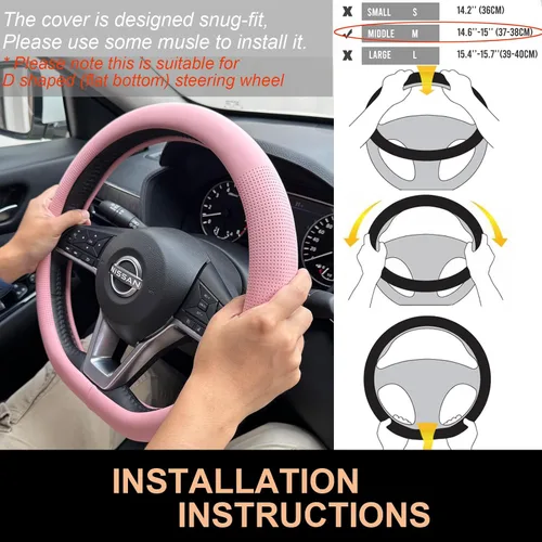 Miniatura 6 de PINCTROT Funda para volante de piel de napa en forma de D, diseño delgado sin volumen, una pieza de cuero con perforación transpirable, se ajusta
