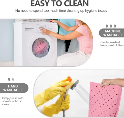 Miniatura 7 de Tapete de ducha antideslizante Tapete antideslizante para bañera con ventosas Drenaje rápido y función de masaje de pies Lavable a máquina
