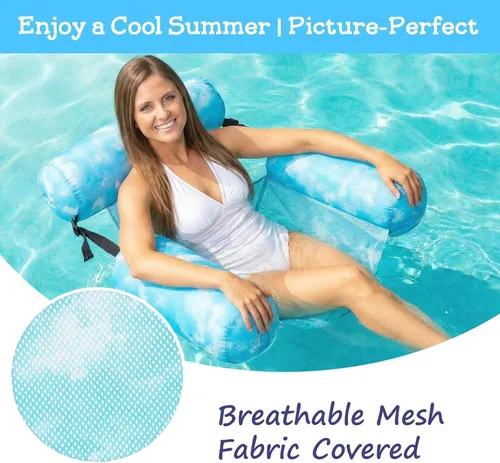 Miniatura 7 de Silla flotante inflable para piscina, paquete de 2 flotadores de piscina para adultos, resistentes, sillas flotantes de agua, flotadores inflables