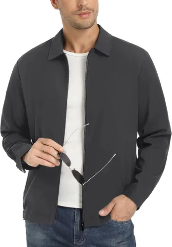 Miniatura 7 de EKLENTSON Chamarras ligeras para hombre, con cremallera completa, cuello de golf, cortavientos, con bolsillos con cremallera