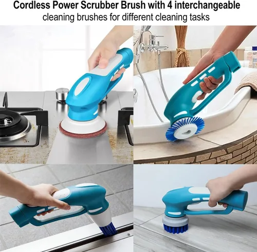Miniatura 2 de Depurador eléctrico inalámbrico con 6 cabezales de cepillo y 2 baterías recargables, limpiador eléctrico para ducha, azulejos, lechada, tina, baño