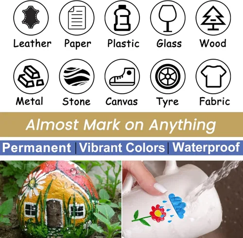 Miniatura 6 de Overseas Rotuladores de pintura amarilla, marcadores acrílicos permanentes, paquete de 12 unidades, a base de agua, secado rápido, marcadores
