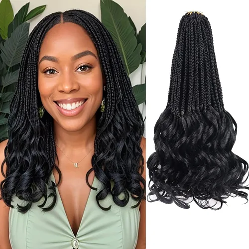 Miniatura 80 de Trenzas de ganchillo rizado francés T33, cabello pre-anillado 10 pulgadas, trenzas cortas rizadas francesas con extremos rizados, trenzas box