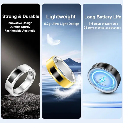 Miniatura 7 de uaue Anillo inteligente de salud para mujeres y hombres, alerta de vibración, control táctil, anillo de seguimiento de fitness con sueño/salud