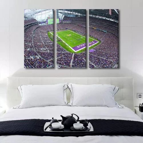 Miniatura 3 de 3 piezas de arte de pared deportivo del equipo de fútbol de los Vikings de Estados Unidos, pinturas de estadios deportivos Minnesota, Estados