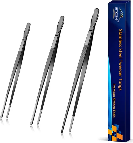 Miniatura 9 de JETKONG Pinzas de Cocina Extra Largas de Acero Inoxidable Resistente Pinzas de Cocina, Juego de 3 (9, 12, 14 pulgadas, plateado)