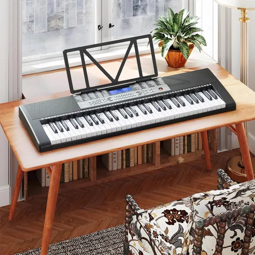 Miniatura 9 de Teclado de piano de 61 teclas, piano eléctrico con teclas iluminadas, 255 tonos/ritmos, sistema de aprendizaje inteligente, auriculares, micrófono