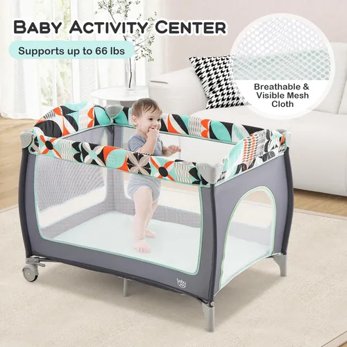 Miniatura 2 de BABY JOY 4 en 1 Pack and Play, corralito portátil para bebé con moisés, puerta lateral con cremallera, cambiador, centro de viaje para interiores