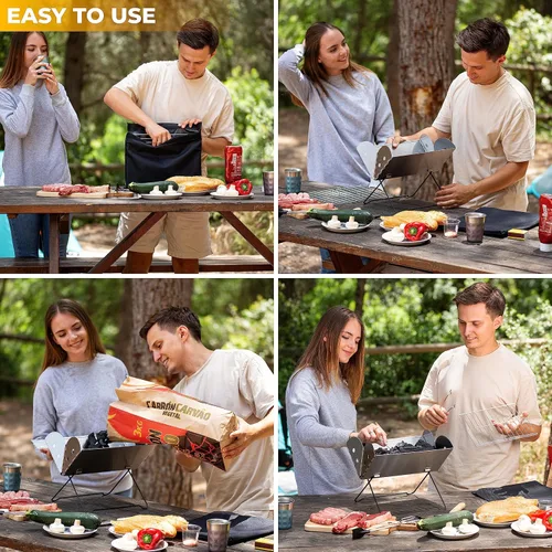 Miniatura 6 de ZONETECH Parrilla portátil de acero inoxidable y hoguera, parrilla de carbón de mesa, plegable, calidad premium, uso versátil, parrilla de barbacoa