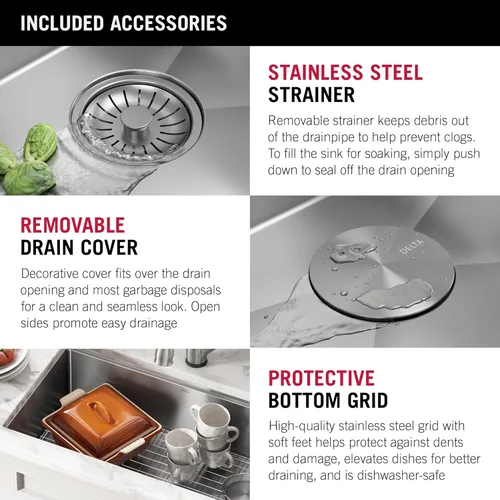 Miniatura 5 de DELTA FAUCET 95B932-27S-SS Lorelai - Lavaplatos para estación de trabajo de cocina, montaje bajo encimera, de acero inoxidable, tarja individual