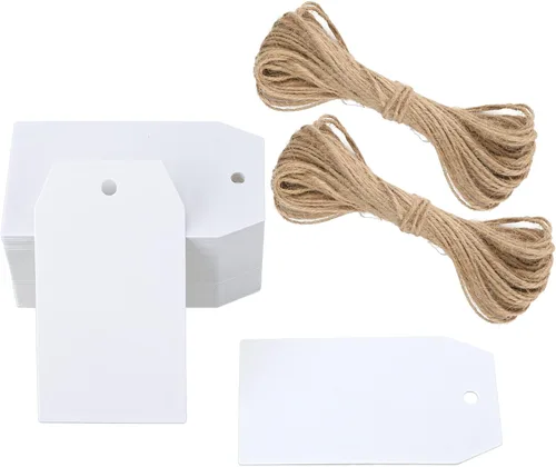Miniatura 12 de 100 etiquetas de precios G2PLUS de papel de estraza, con una cuerda marrón e ideales para empaques, manualidades, bodas, Navidad, Día de Acción