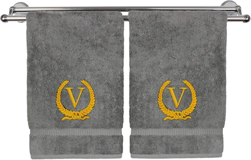 Miniatura 132 de Toalla de mano con monograma, regalo personalizado, 16 x 30 pulgadas, diseño de corona dorada bordada con letra blanca en toalla negra, extra