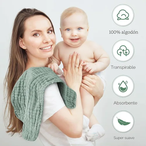 Miniatura 6 de Spotted Play Paños de muselina para eructos, 100% algodón, grandes, 20''x10'', extra suaves y absorbentes, paños de lavado para bebés, trapos