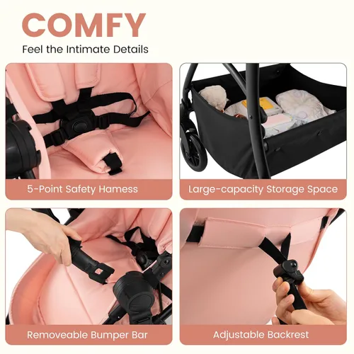 Miniatura 7 de INFANS Cochecito de bebé 2 en 1, cochecito convertible con moisés, asiento reversible, respaldo ajustable, plegable con una mano, cochecito compacto