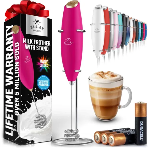 Miniatura 16 de Zulay Kitchen Espumador de leche de mano con pilas Duracell AA – Mezclador eléctrico ultrarrápido y creador de espuma, mezclador de bebidas fácil