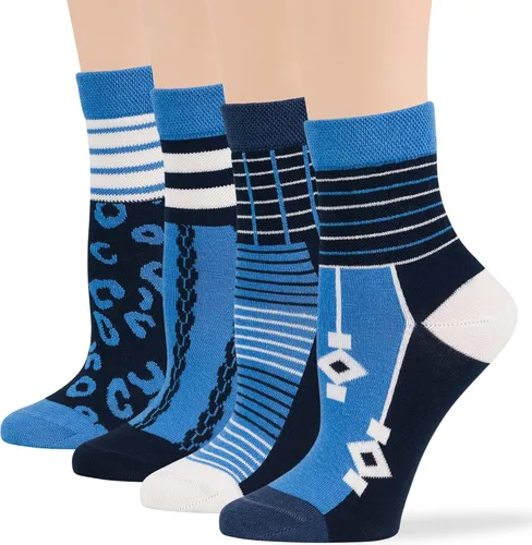 Miniatura 46 de 7BIGSTARS KINGDOM Women's Cotton Quarter Non-Binding Diabetic Fashion Socks-L-M-4 Pack-Multicolor