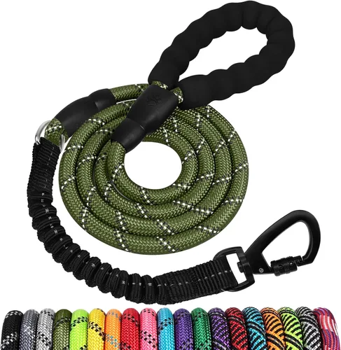 Miniatura 34 de Correa de perro de cuerda de 3 pies: correa resistente con gancho giratorio bloqueable, hilos reflectantes, bungee y asa acolchada - Correa