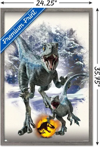 Miniatura 3 de Trends International Jurassic World: Dominion - Póster de pared focal azul y beta, 22.375 x 34 pulgadas, versión enmarcada de madera de granero