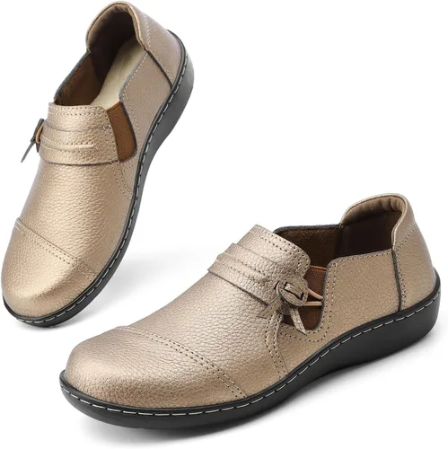 Miniatura 8 de LAZYPOP Mocasines de cuero clásicos y cómodos para mujer, bonitos zapatos de vestir informales, ligeros, para caminar, zapatos planos