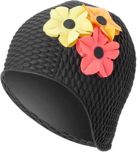 Miniatura 16 de Sporti Gorro de Natación de Burbujas, Gorro de Baño de Protección para Mujeres, Agarre Interior Antideslizante, Hecho de Látex/Goma y Mantiene
