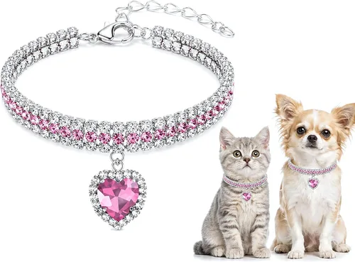 Miniatura 17 de Collar para mascotas con diamantes de imitación, collar de 3 filas de diamantes de cristal brillantes para perro, collar de boda con diamantes