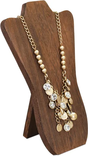 MOOCA Exhibición de collar de caballete de madera plegable para collares más grandes, organizador de joyas portátil con diseño superior curvo, color
