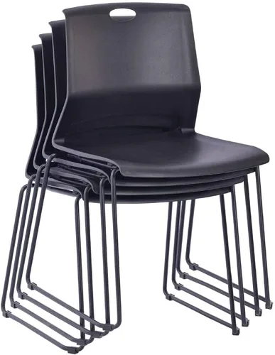 Miniatura 4 de Juego de 4 sillas apilables negras, sillas de plástico para sala de espera con base de trineo, moderna silla de recepción de invitados de oficina