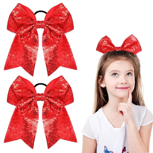 Miniatura 8 de 2 paquetes de lazos grandes para animadoras de 8 pulgadas con soporte para coleta, lazos grandes para el cabello para uniformes de sóftbol para Negro