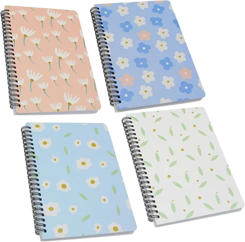 4 cuadernos en espiral de tamaño A5, papel grueso con tapa dura de 8.3 pulgadas x 5.9 pulgadas, 80 hojas con rayas de 8 mm para oficina y notas de
