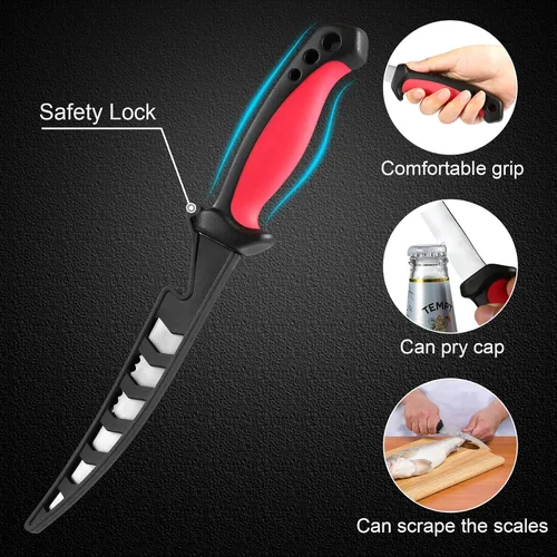 Miniatura 5 de Sidomma Juego de 2 cuchillos de filete de pesca de acero inoxidable de 6.5 pulgadas para filetear, equipo de pesca, juego de herramientas de pesca