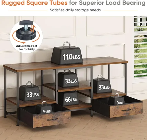 Miniatura 4 de DUMOS Soporte de TV de 47 pulgadas para televisores de 55 pulgadas, centro de entretenimiento con estación de carga (2AC+USB + tipo C), mesa consola