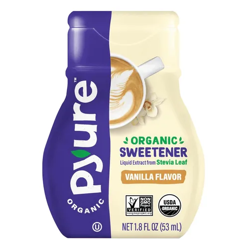 Pyure Edulcorante líquido orgánico de estevia de vainilla | Gotas de stevia sin azúcar | Sustituto del azúcar cetogénico | Cero calorías, cero