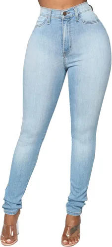 Miniatura 21 de KUNMI - Pantalones de mezclilla clásicos de cintura alta para mujer, elásticos, con efecto de levantamiento de glúteos, ajustados