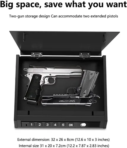 Miniatura 3 de Caja fuerte biométrica mejorada para pistolas de acceso rápido con huella digital y teclado digital, caja de seguridad portátil para pistolas