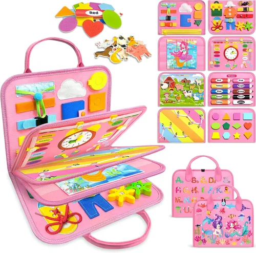 Gojmzo - Tablero de actividades Montessori, para niñas de 1, 2, 3 o 4 años, ideal como regalo de cumpleaños, sensorial, juguete educativo de