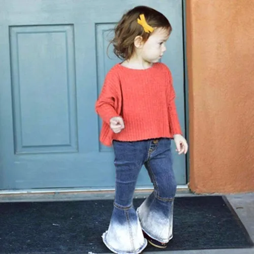 Miniatura 2 de MODNTOGA Pantalones de mezclilla para niñas bebés, pantalones acampanados vintage, pantalones acampanados para niños, ropa occidental para niñas