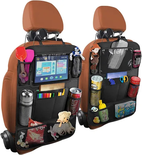 Organizador de respaldo de asiento de automóvil, impermeable y duradero con soporte de mesa de 10 pulgadas, 9 bolsillos de almacenamiento para