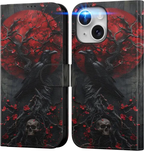 Miniatura 102 de DEENAKIN Funda tipo cartera para iPhone 15 con tarjetero + clip para efectivo, bloqueo RFID, protección contra caídas de grado militar y obras