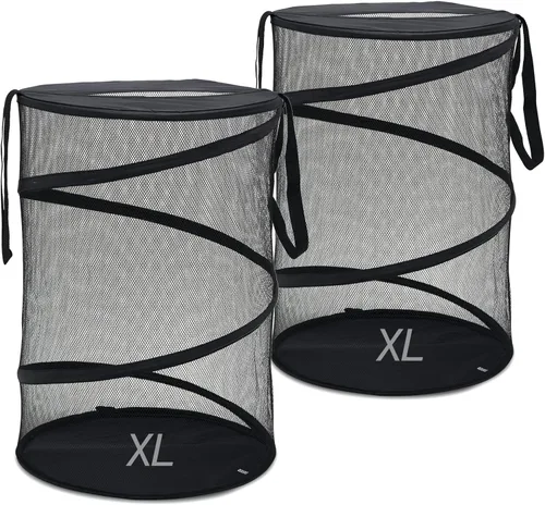 Miniatura 10 de 2 cestas de malla desplegable para ropa sucia, 115 L, extra grande, plegable, cesta de almacenamiento de ropa, con asas, sin tapa, 26 pulgadas