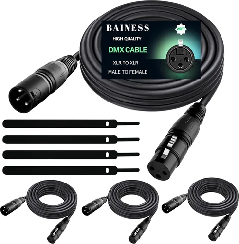 Cable DMX flexible de 25 pies, señal de 3 pines, XLR macho a hembra, cables DMX para iluminación de escenario, luces de DJ, cabezal móvil y Paquete