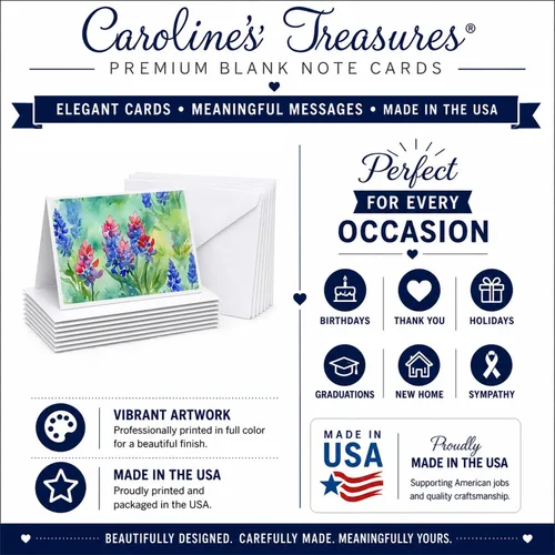 Miniatura 7 de Caroline's Treasures DAC1709GCA7P - Tarjetas de felicitación y sobres de arándanos de Texas en acuarela, paquete de 8 tarjetas en blanco con sobres