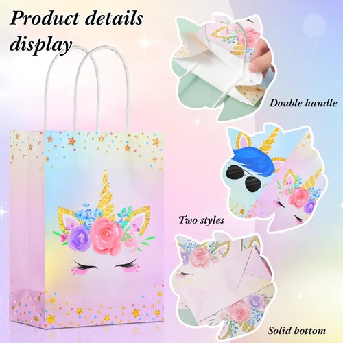 Miniatura 4 de Gersoniel 16 bolsas de unicornio para fiesta con asas, bolsas de regalo de unicornio para regalos de fiesta de cumpleaños