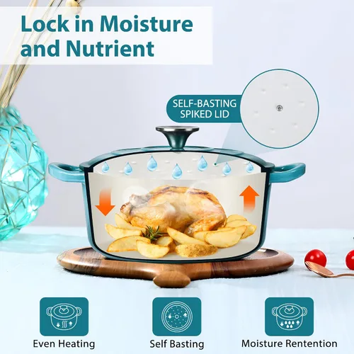 Miniatura 5 de LIANYU Horno holandés de hierro fundido esmaltado, olla redonda de 3 cuartos con tapa, utensilios de cocina resistentes para hornear pan, latón