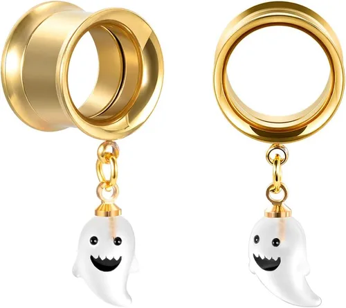 Miniatura 3 de COOEAR - 1 par de tapones de rosca y túneles con diseño de calavera y pendientes a juego con expansor.
