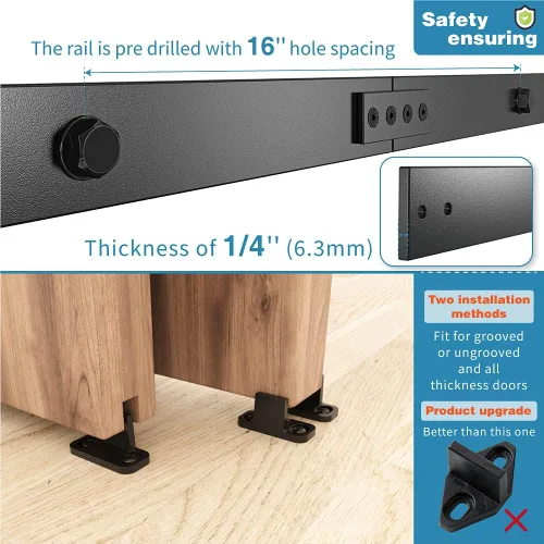 Miniatura 6 de ZEKOO Kit de herrajes para puerta de granero corrediza de 11 pies, una sola vía, para puertas dobles, kit de herrajes para puerta de granero