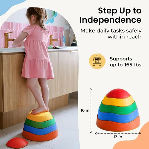 Miniatura 6 de Tiny Land Piedras para pisar para niños, 5 piezas Piedras antideslizantes para niños pequeños, Piedras sensoriales para promover el equilibrio