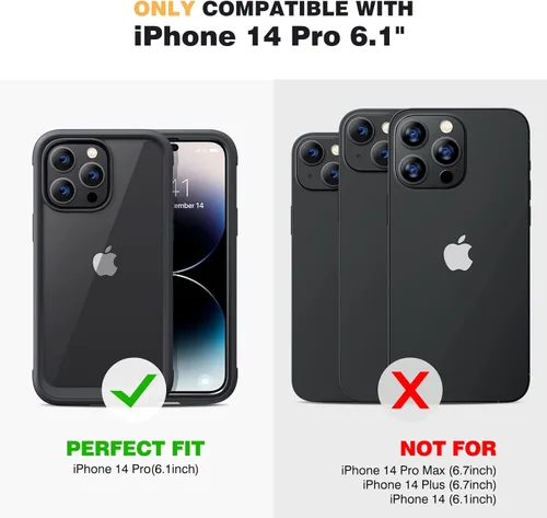 Miniatura 7 de Diaclara - Funda diseñada para iPhone 14 Pro de 6.1 pulgadas, resistente, de cuerpo completo, con protector de pantalla sensible al tacto y Negro