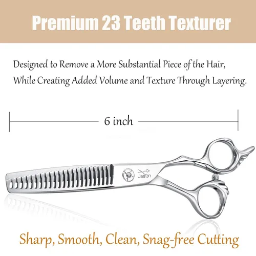 Miniatura 6 de JASON Juego de tijeras para el cabello de 6 pulgadas, tijeras de peluquería de oro negro + tijeras de textura plateada para mujeres y hombres