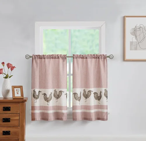 Miniatura 12 de SXZJTEX Cortinas de cocina con diseño de gallina para ventana pequeña, 2 paneles, 2 paneles, paneles con bolsillo para barra para granero, 27 Gris